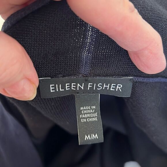 Eileen Fisher szM blue outside black inside open draped front cardigan EUC - Picture 5 of 11